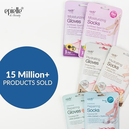 Epielle Intensive Repairing Hand Mask 6 Pairs, Soften with Coconut Oil & Milk Extract, Deep Moisturizing Gloves for Dry, Rough Skin, Self Care Gifts for Women, Spa Kit, Mothers Day Gifts