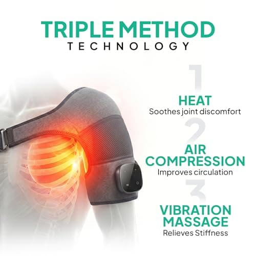 Rejuvacare Shoulder Massager Upgraded 2026 with Heat & Compression, Cordless Rechargeable Vibration Wrap, Adjustable & Portable