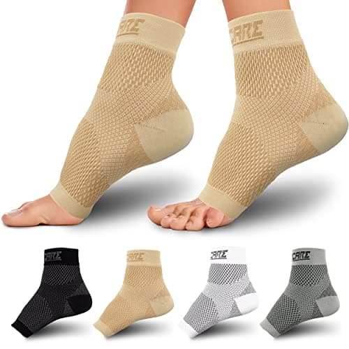 Thoxcare Compression Socks for Women & Men Open Toe (1 Pair) - Best Ankle Compression Sleeve for Swelling, Achilles Tendonitis, Heel Pain & Plantar Fasciitis Relief, Beige, Medium