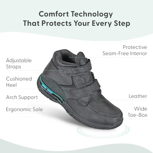Orthofeet Men's Orthopedic Glacier Gorge Adjustable Slip Resistant Boot, Black, Size 10.5