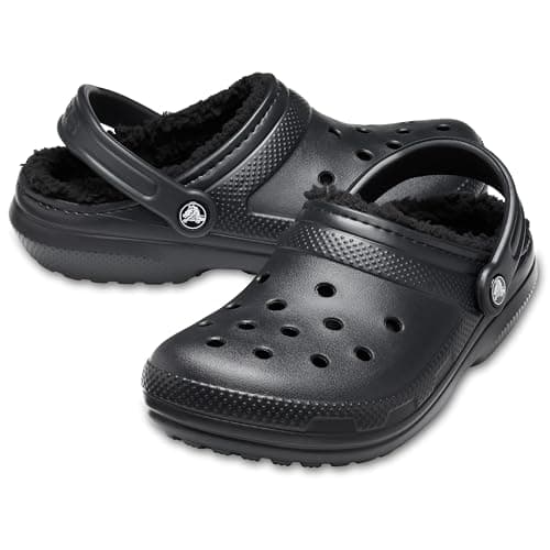 Crocs Unisex Adult Men's and Women's Classic Lined | Fuzzy Slippers Clog, Black/Black, 9 Women 7 Men US