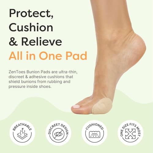ZenToes Bunion Pads to Wear with Shoes – Waterproof Soft Bunion Cushion Protector, Breathable Adhesive Foot Pad for All Day Comfort & Support, 24 Count