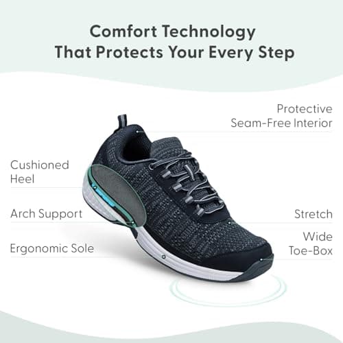 Orthofeet Men's Orthopedic Lava Stretch Breathable Walking Sneaker, Black, Size 11 Wide