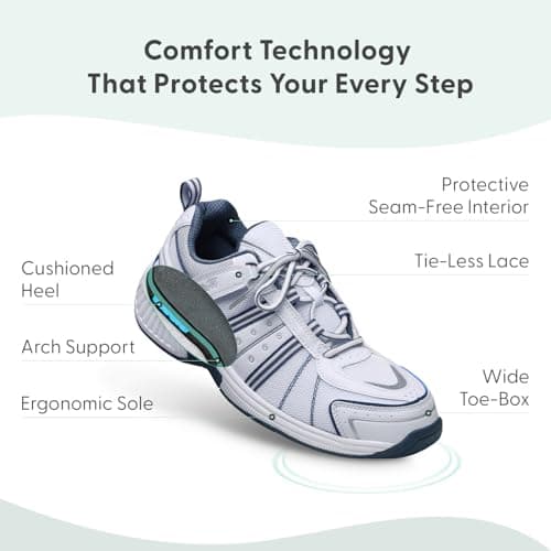 Orthofeet Men's Orthopedic Monterey Bay Adjustable Walking Sneaker, White, Size 10