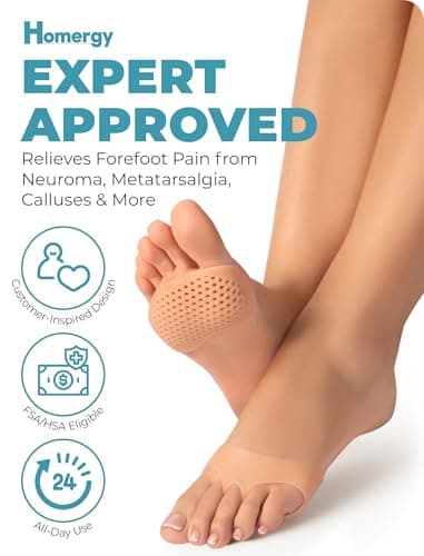 Homergy Metatarsal Foot Pads - Soft Gel Ball of Foot Cushions for Pain Relief, Ultra-Thin Sleeve Design, Stays in Place, Breathable & Reusable - Fits Heels, Flats, Sneakers (4 Pads / 2 Pairs)