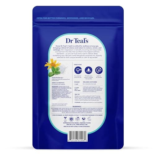 Dr Teal's Epsom Salt Magnesium Soak, Arnica Body Relief with Menthol, 3 lbs