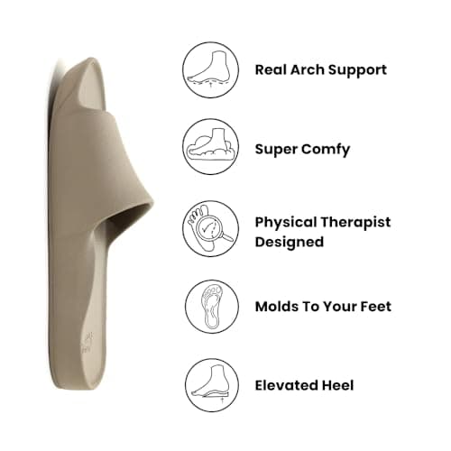 ARCHIES Arch Support Slides – Orthotic Recovery Sandals for Plantar Fasciitis Relief, Foot Pain & Heel Pain – Lightweight, Cushioned, Shock-Absorbing Slides for Walking and All-Day Comfort - Taupe