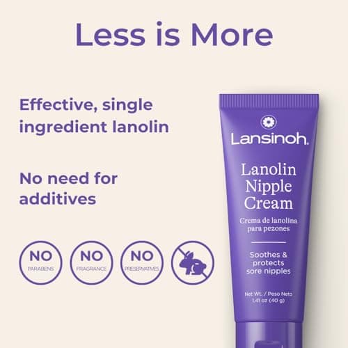 Lansinoh Lanolin Nipple Cream Safe for Breastfeeding Baby, 100% Natural Nipple Butter, Breastfeeding Essentials for Postpartum Moms, 1.41 Ounces