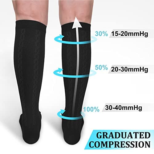 Hi Clasmix 30-40mmHg Medical Graduated Compression Socks for Women&Men Circulation-Compression Stockings-Knee High Socks for Support,Hiking,Running(2 Pack Black,S-M)