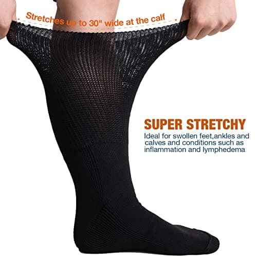 Bulinlulu Extra Wide Diabetic Socks for Men & Women, 4 Pairs Hospital Socks for Swollen Feet, Lymphedema, Edema, Cast, Bariatric, 4 Black