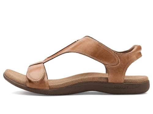 Taos The Show Premium Leather Women's Sandal - Experience Everyday Style, Comfort, Arch Support, Cooling Gel Padding and an Adjustable Fit for Exceptional Walking Comfort Caramel 8 (M) US