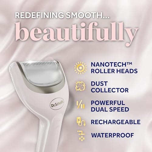 Dr. Scholl's Pedi Perfect Electric Foot Callus Remover, Waterproof, Rechargeable with x2 Roller Heads, Removes Hard Skin for Soft Beautiful Feet, 90 Minute Run Time, Dust Catcher, Pedicure Tools