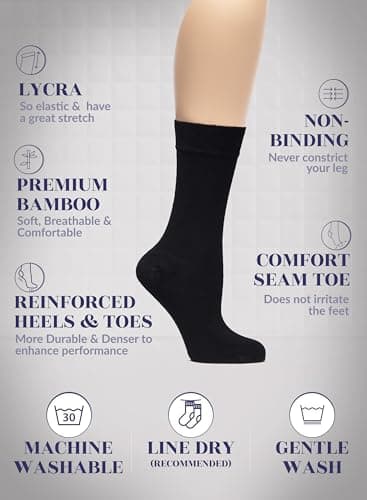 Hugh Ugoli Women Rayon Dress Socks, Extremely Soft Thin Crew Socks for Business, Trouser & Casual, Non-Binding & Breathable, Black, 3 Pairs, Shoe Size: 9-12