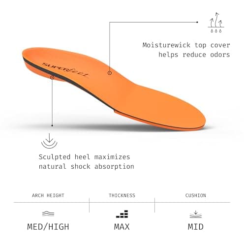 Superfeet All-Purpose High Impact Support Insoles (Orange) for Active Lifestyle with High Arch Support - Men 9.5-11 / Women 10.5-12