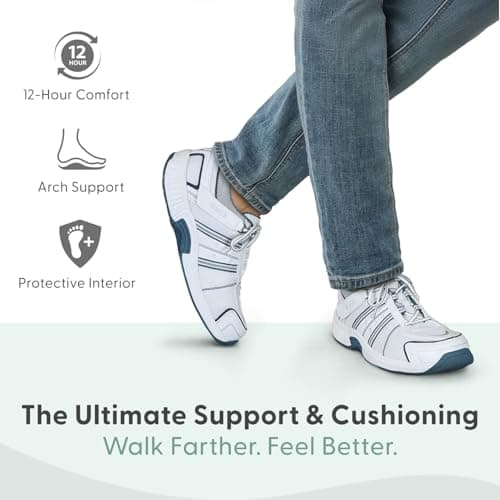 Orthofeet Men's Orthopedic Monterey Bay Adjustable Walking Sneaker, White, Size 10