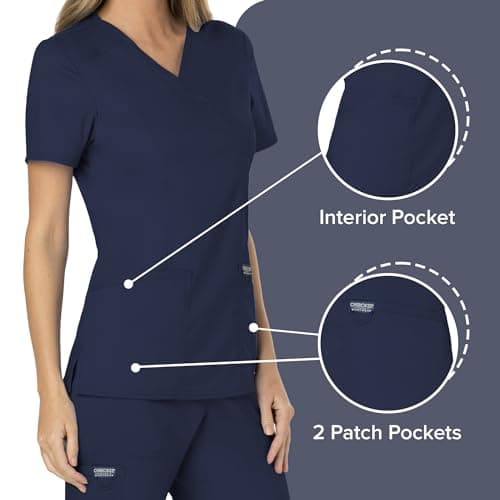 Cherokee Women Scrubs Top Workwear Revolution Mock Wrap WW610, M, Navy