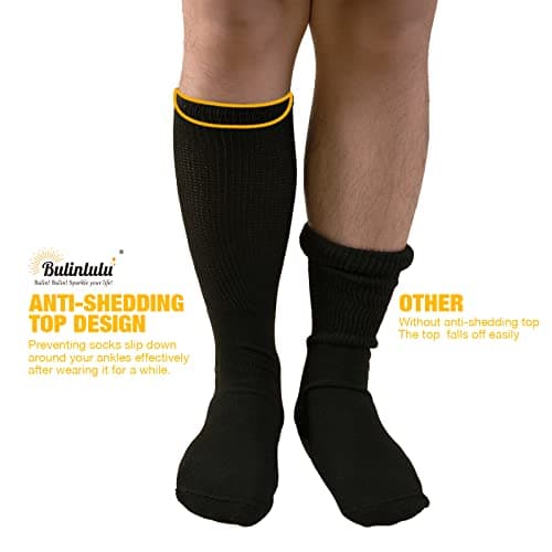 Bulinlulu Extra Wide Diabetic Socks for Men & Women, 4 Pairs Hospital Socks for Swollen Feet, Lymphedema, Edema, Cast, Bariatric, 4 Black