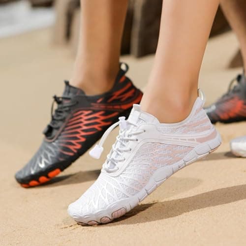 ELETON Barefoot Shoes Women Men,Wide Toe Hiking Barefoot Womens Footwear, Non-Slip Water Shoes Running Shoes Boots Sneakers Unisex White