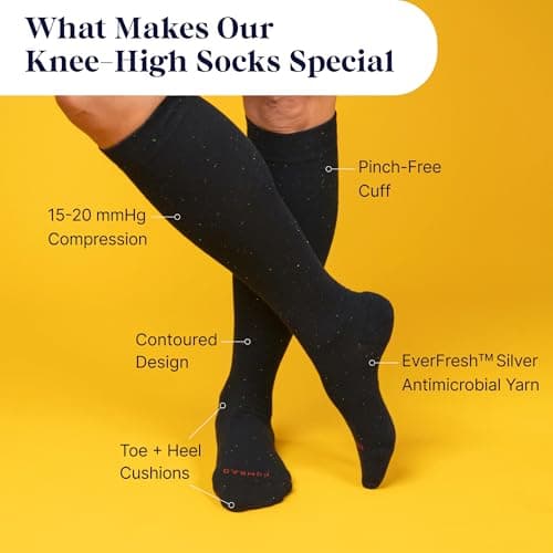 Comrad Recycled Cotton Knee High Socks - 15-20mmHg Graduated Compression Socks, (Medium, Black Confetti) - Soft & Breathable Support for Men, Pregnant Women, Nurses, Home, Work & Travel