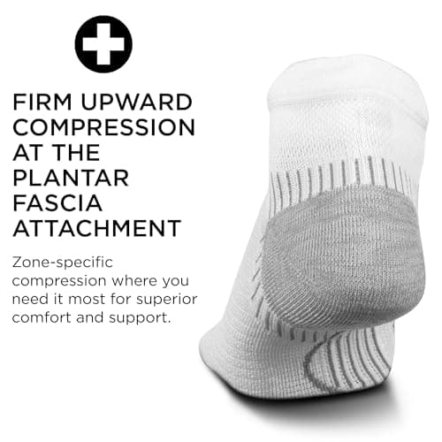Feetures Plantar Fasciitis Relief Sock Light Cushion No Show Tab - Targeted Compression Sock for Women & Men - Medium, White (1 Pair)