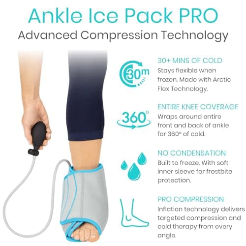 Vive Compression Ankle Ice Pack Wrap for Foot Pain Relief - Soft Cold Brace for Recovering Injuries - Support for Swelling, Sprains, & Fractures - Filled with Reusable Gel, Fits Small & Large Feet