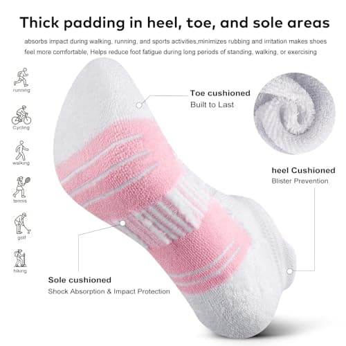 cuangya Womens Athletic Ankle Socks - Low Cut Running Cushioned Socks for Hiking and Workout - 5 Pair