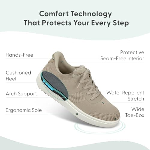Orthofeet Women's Orthopedic Wander Hands-Free Leather Slip-On Dress Sneaker, Beige, Size 10