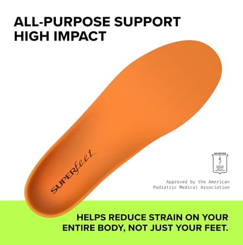 Superfeet All-Purpose High Impact Support Insoles (Orange) for Active Lifestyle with High Arch Support - Men 9.5-11 / Women 10.5-12