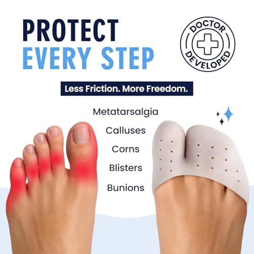 Dr. Frederick's Original All-Day Comfort Toe Sleeves - 4 ct - Gel Toe Caps with Metatarsal Pads for Pain Relief - Breathable Design for Men & Women