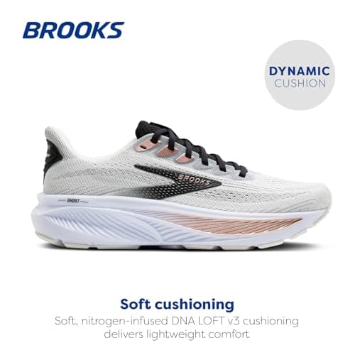 Brooks Women’s Ghost 17 Neutral Running Shoe - White/Black/Rose Gold - 8 Medium