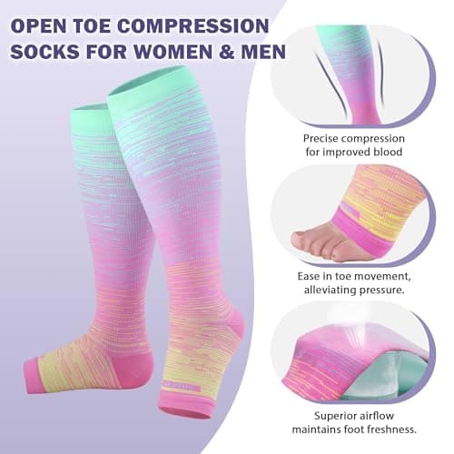 LEVSOX Open Toe Compression Socks for Women & Men 20-30mmHg Toeless Sock Knee High Support Stockings for Nurses Pregnant