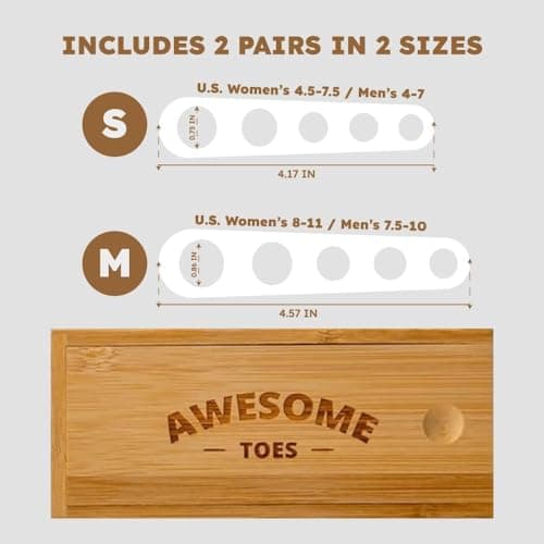 Toe Spacers for Women and Men, Bunion Corrector, Hammertoe Straightener and Plantar Fasciitis Relief, Latex-Free Medical-Grade Silicone Toe Separators for Yoga and Running, 2 Pairs in Wooden Gift Box