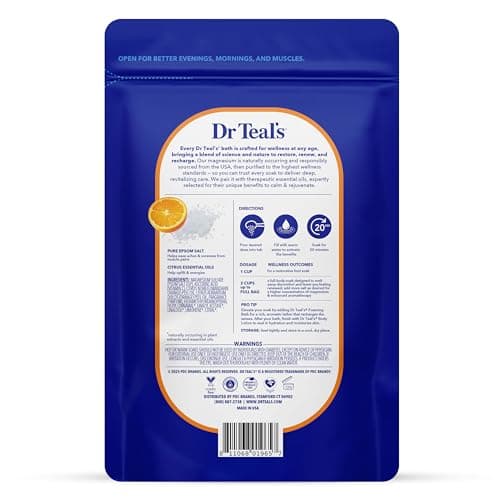 Dr Teal's Epsom Salt Magnesium Soak, Glow & Radiance with Vitamin C & Citrus Essential Oils, 3 lbs (Pack of 4)