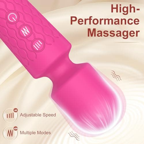 Upgraded Cordless Handheld Massager with 20 Patterns 8 Speeds, Premium Silicone, Rechargeable Rose Pink Mini Massager Tool Device for Whole Body Muscle Relaxation and Stress Relieve