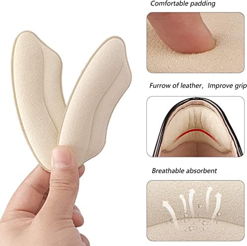 Heel Pads for Shoe that are Too Big, Inserts for Women, Heel Grips for Womens Mens, Protectors Cushion Liners for Blisters Loose Shoes, Comfort Fillers (BeigeBlack 4Pairs)