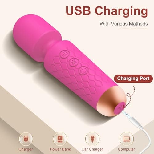 Upgraded Cordless Handheld Massager with 20 Patterns 8 Speeds, Premium Silicone, Rechargeable Rose Pink Mini Massager Tool Device for Whole Body Muscle Relaxation and Stress Relieve