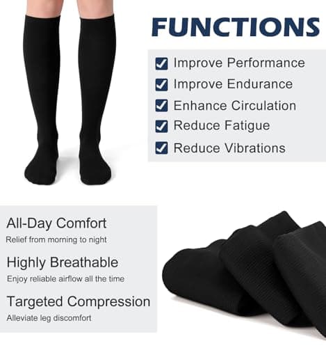 Saniripple (3 pairs) Compression Socks 20-30 mmHg Long Knee High Socks for Women and Men 3 Black S/M