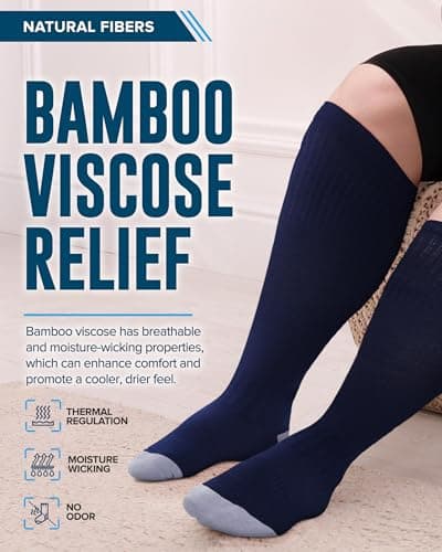 Doctor's Select 3 Pairs Plus Size Compression Socks Wide Calf | Bamboo Viscose Knee High Extra Wide Calf Compression Socks Women & Men | Black