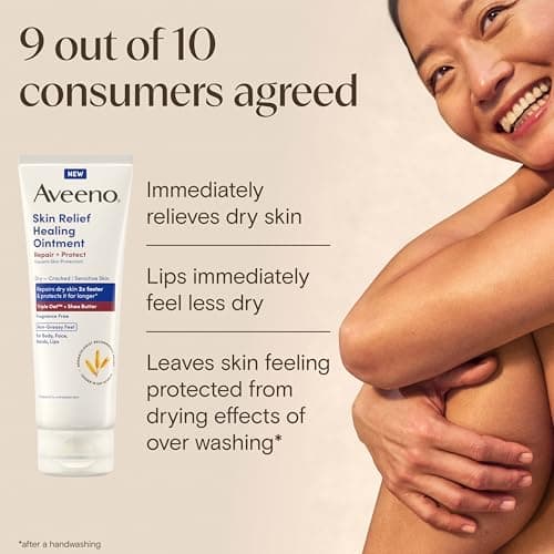 Aveeno Skin Relief Healing Ointment, Repair & Protect Extra Dry, Cracked Skin, Glycerin Protectant with Triple Oat & Shea Butter, Fragrance-Free & Non-Greasy Feel, Travel Size, 2.0 oz