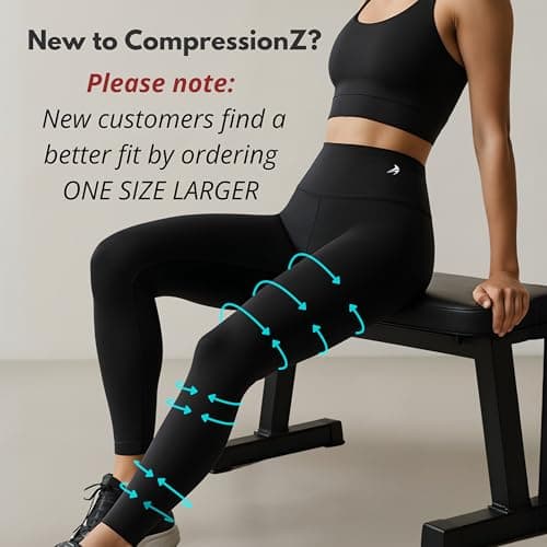 CompressionZ Women's Compression Leggings High Waisted Performance Shaping Gym, Pilates, Travel, Yoga, Workout Pants Black Large