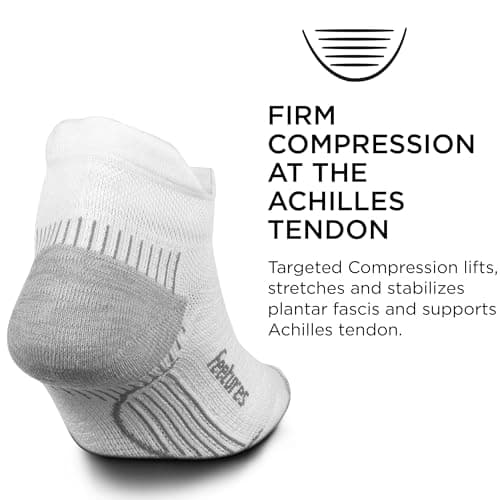 Feetures Plantar Fasciitis Relief Sock Light Cushion No Show Tab - Targeted Compression Sock for Women & Men - Medium, White (1 Pair)
