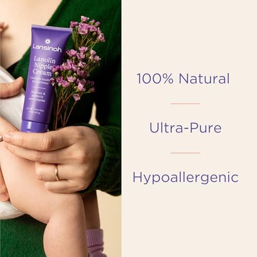 Lansinoh Lanolin Nipple Cream Safe for Breastfeeding Baby, 100% Natural Nipple Butter, Breastfeeding Essentials for Postpartum Moms, 1.41 Ounces