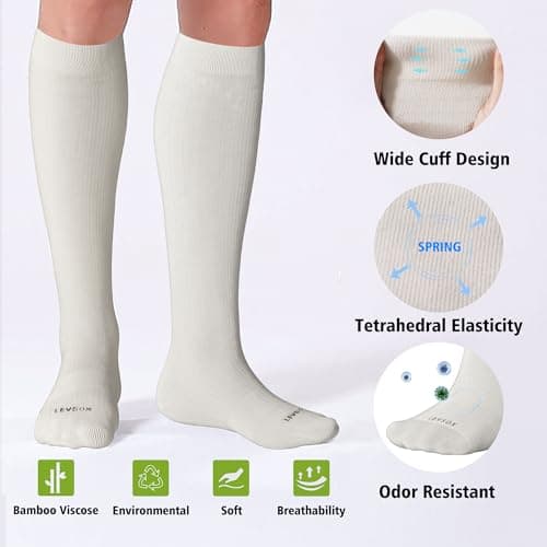 LEVSOX Viscose Made from Bamboo Compression Socks for Women&Men 20-30 mmHg Knee High Fun Cute Graduated Support Socks for Nurses, Pregnant Women, Travel and Flight, Medical, Beige, Cream, Brown