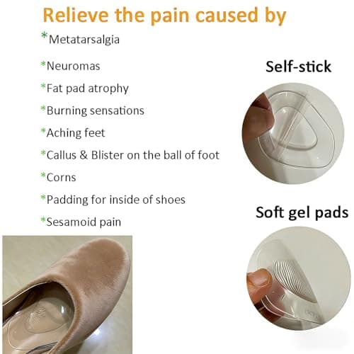 Metatarsal Pads Ball of Foot Cushions Gel Forefoot Pads Adhesive Shoe Inserts for Heels Flats Boots Sneakers Universal Fit for Men Women 4 Pairs (One Size Fits All, Count, 8)