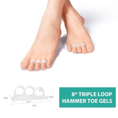 Welnove Hammer Toe Straightener Toe Corrector for Women - 8 Pcs Hammer Toe Cushion Pads for Bent, Crooked, Curled, Claw, and Hammer Toes - Soft Support and Realignment(Clear, 3 Loop Design)