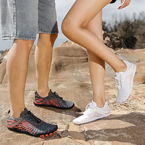 EWUHA Barefoot Shoes Womens Mens Footwear for Walking Hiking with Wide Toe Box,Healthy & Non-Slip,Breathable Barefoot Vitality Water Shoes for Beach Pool Swim Outdoor (Unisex) White