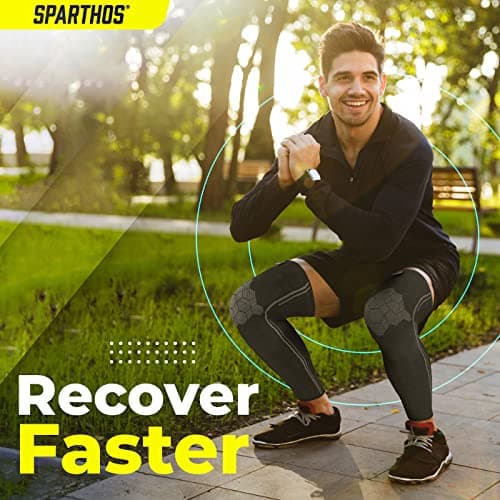 Sparthos Leg Compression Sleeves - Aid in Recovery and Support Active Lifestyle - Innovative Breathable Elastic Blend - Anti Slip, Day & Night Wear (Midnight Black, X-Large)