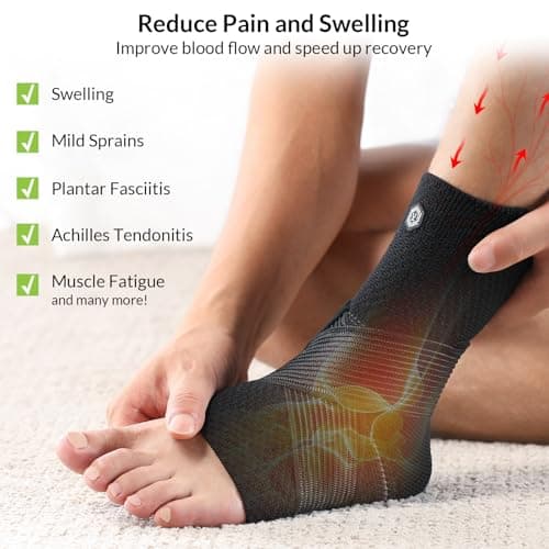 ZOELION Ankle Brace Compression Support with Removable Fishnet Strap, 3D Knit Plantar Fasciitis Relief Achilles Tendonitis Brace, Ankle Compression Sleeve for Pain Relief & Injury Healing, Black/L