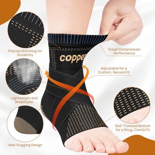 JIUFENTIAN Ultra-Thin & Copper Infused Ankle Support - Adjustable Compression Ankle Brace for Sprain Recovery, Plantar Fasciitis & Daily Pain Relief | Breathable, Durable, Fits Any Shoe (Medium)
