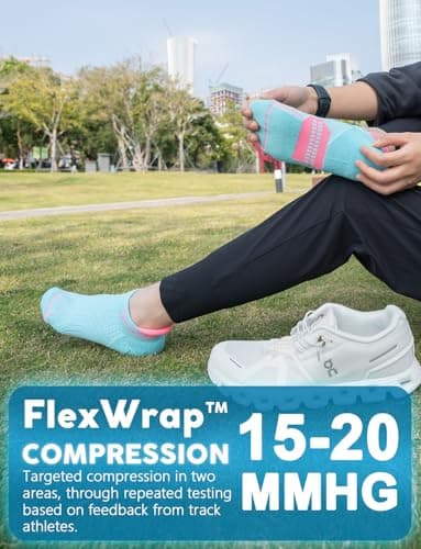 Juclise Coolmax Bamboo Viscose Compression Running Tab No Show Sock Women, Wicking Cushioned AntiBlister breathable (US, Alpha, Medium, Regular, Regular, Bright Lilac+Aqua+Dusty Pink)